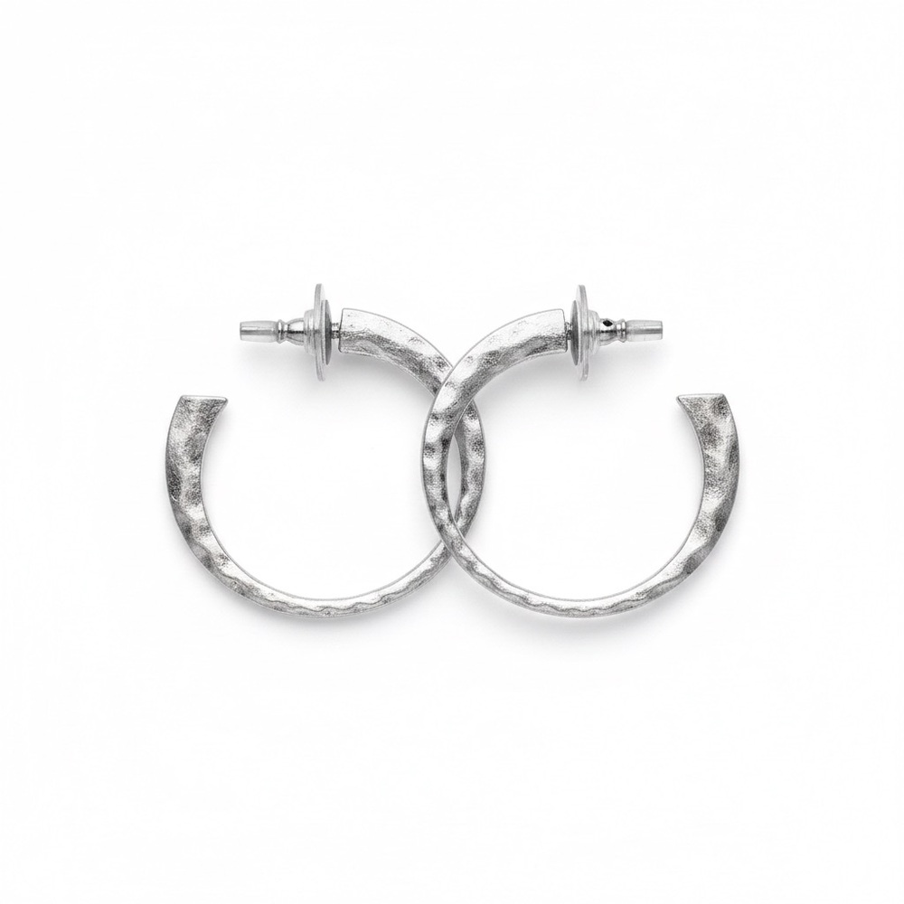Universal Thread Textured Hammered Silver Hoop Chunky Earrings Minimalist